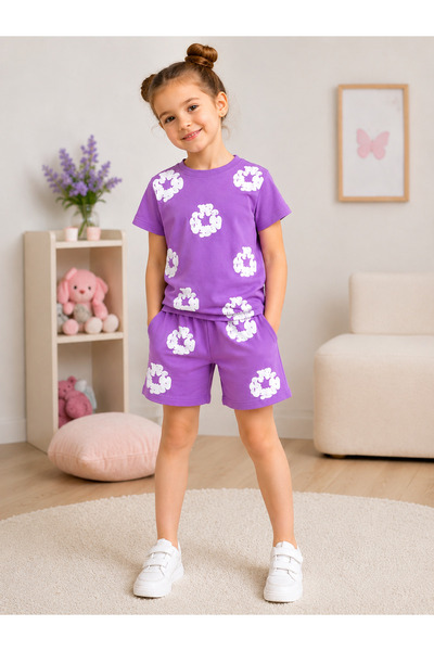 DUBAİ ÇOCUK Girls Boys Shorts Set Summer T-Shirt Shorts Bottom Top Combinatio...