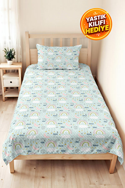 Evimde Bambaşka Pastel Rainbow Blue Children's Room Single Pique Set - Cloud ...
