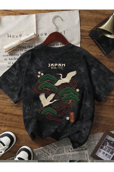 Touz Moda Japan Life Printed Washable Vintage Unisex Oversize T-Shirt