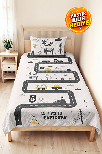 Evimde Bambaşka Road Themed Gray Boy's Pique Set - Nordic Yellow Anthracite B...