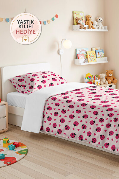 Evimde Bambaşka Ladybug Pink Girls' Pique Set - Black and White Baby Room Bed...
