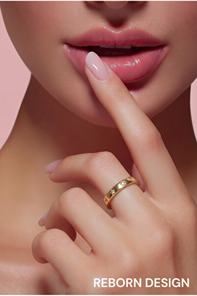 REBORN DESIGN Gold Color Star Detailed Wedding Ring Model Ring