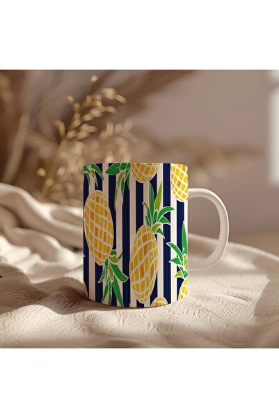 BB TRADE Pineapple Design White Ceramic Printed Mug 330ml