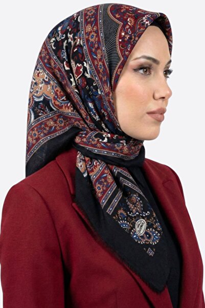 hadiora Women's Black Blue Ethnic Floral Patterned Flared Scarf