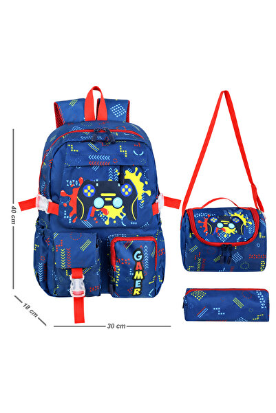 Waddell 3'lü set Oyuncu Erkek İlkokul Sırt Çantası Gamer Beslenme Çantası ve ...