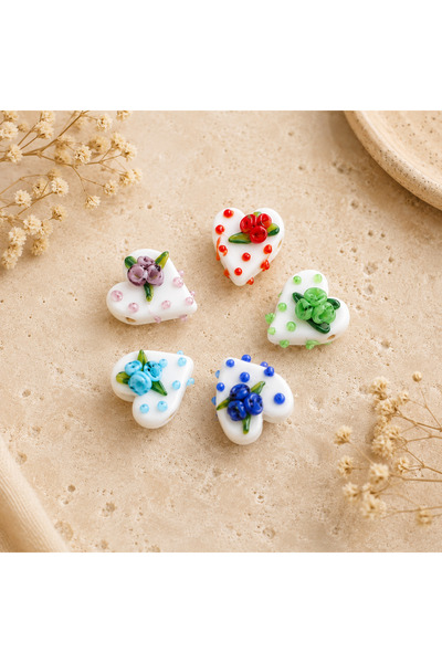 ADAMODART Murano Glass Flower Heart Beads – Handmade Lampwork Glass Beads (5 ...