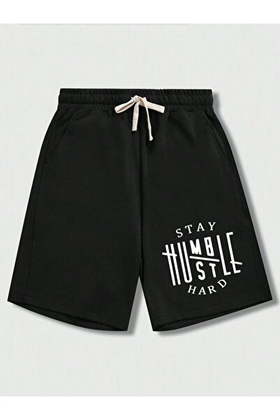 COZYWEAR شورت رجالي أسود مطبوع عليه Stay Humble Hustle Hard