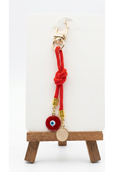 Çanta Charmı - Göz Charm, Kırmızı İp Çanta Aksesuarı - 10 cm