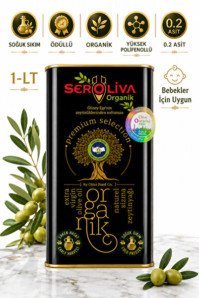 SEROLİVA Organik Soğuk Sıkım 0,2 Asit İçimlik Ödüllü Zeytinyağı 1000Ml Bebekl...