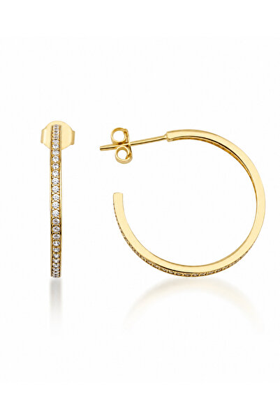 KAIROS JEWELRY 14 Ayar Altın Taşlı Halka Çivili Küpe