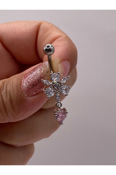 kurukafagift Sallantılı Kalpli Çiçek Çelik Göbek Piercing