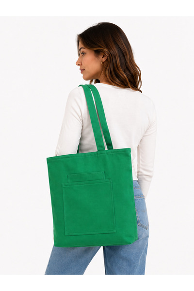 İKStore Women's Green Zippered Hand and Shoulder Bag Fabric Tote Bag A9