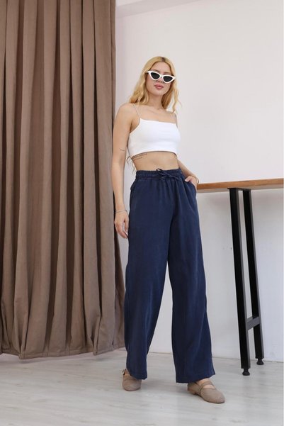 Mersella Aurea Women's Comfortable Tencel Pants with Elastic Waist and Wide Legs
