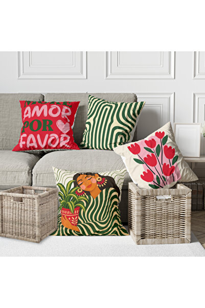 Alkan Homes 4-Piece Combination Pop Art Girl Modern Patterned Decorative Digi...