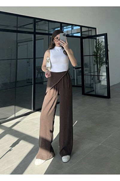 manana fashion Pantaloni din Lyocell Tencel cu detalii tip bandană