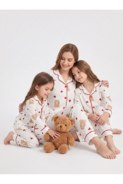 my petit panda Heart Teddy Bear Printed Double Breasted Collar Combed Cotton ...