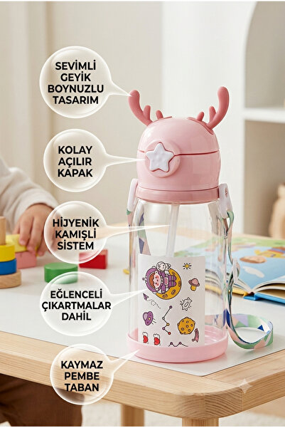 Homerest Cute Deer Design Children's Water Bottle with Straw, Leak-Proof Chil...