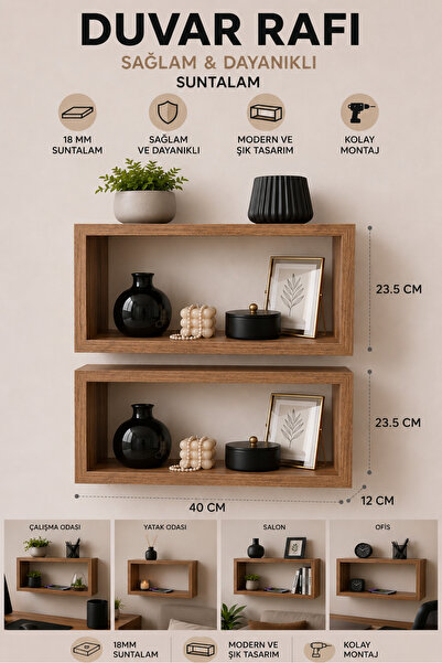 Kydonia Home Modern 2li Duvar Rafı Dekoratif Açık Kutu Raf