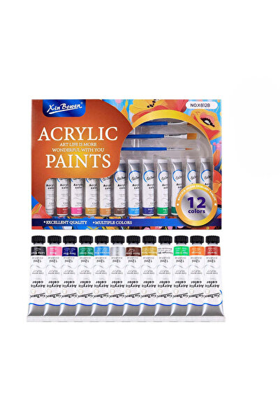 Alayjah , 12-Color Acrylic Paint 12 ml Tubes with Brush, Portable Artist Kit ...