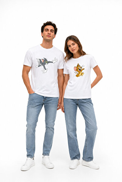 Ciel Lune Tom and Jerry Printed Lover's T-Shirt White Unisex Oversize Couple ...
