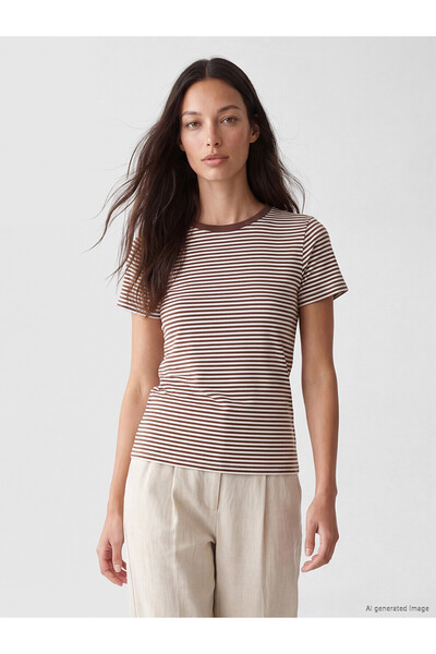 LC Waikiki Trendlucky Women's Striped T-Shirt with Oval Neckline