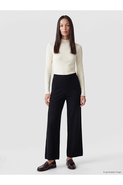 LC Waikiki Lcw Everyday Black Wide Leg Women's Knitwear Pants with Elastic Waist