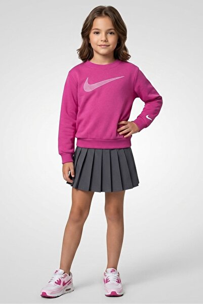Nike Kids Girl Brand Logo Long Sleeve Sweatshirt, Purple