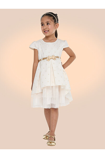 Victor and Jane By Styli Girls Jacquard Festive Dress with Bow Belt