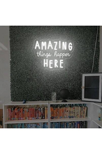 Slasa Amazing Things Happen Here Neon Sign White with 6mm Acrylic Base 30x40 cm