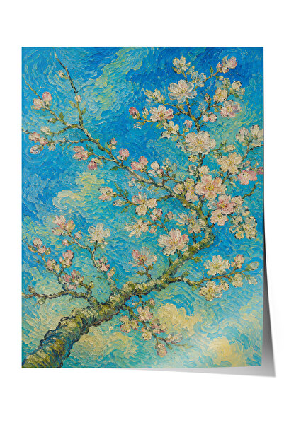 Zestia Poster cu flori de migdal inspirat de Van Gogh, efect de pictură în ul...