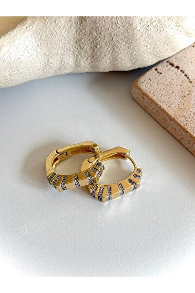 ANKA JEWELLRY Women's Steel Geometric Zircon Stone Hoop Earrings