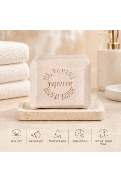 ALTINBAŞAK TEKSTİL Stone Forged Hand Made Collagen Soap 120 Gr 120 Gr White