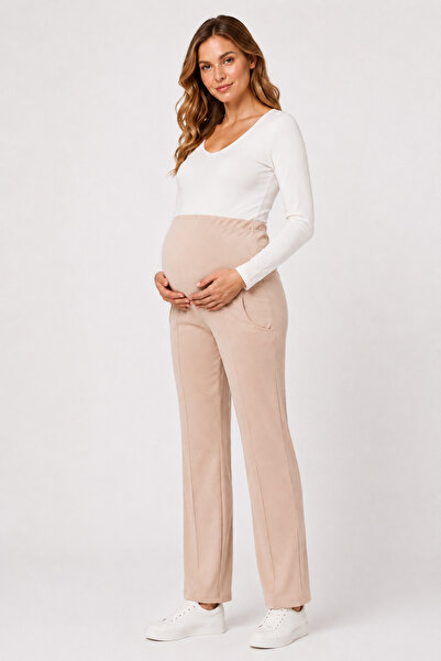 İmaj 394 Beige Color Modal Adjustable High Waist Maternity Palazzo Pants