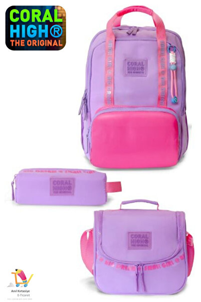 Coral High Lila Pembe 3'lü Okul Çanta Seti Çanta Kalemlik Thermal Beslenme Ça...