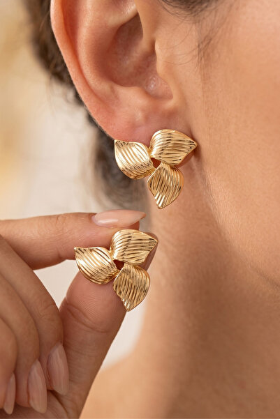 Elika Silver Multi-Piece Textured Gold Color Earrings