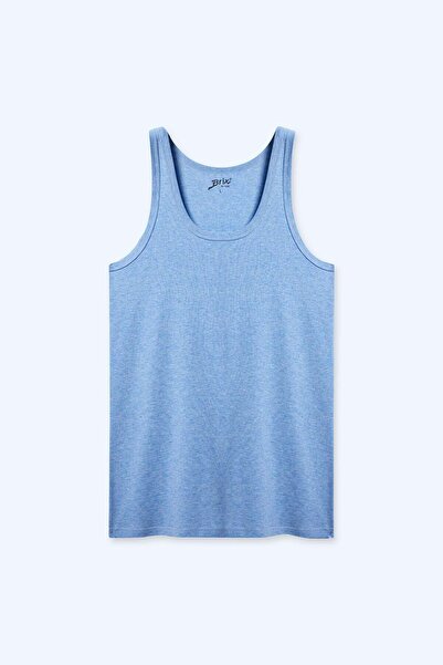 Brix Men's ribbed tank top 100% cotton blue melange