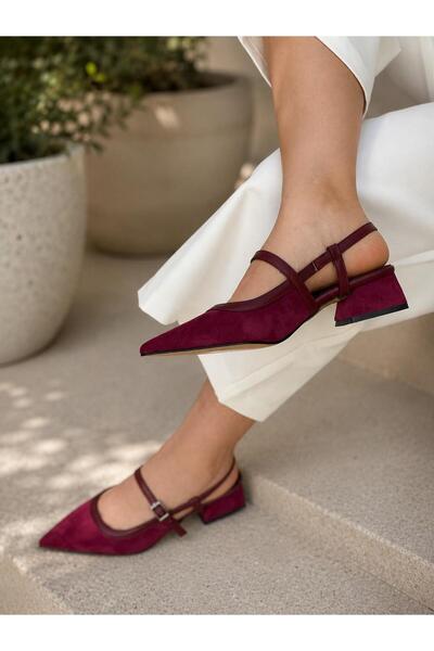 BERFONA AMORE SANDALE CU TOC MIC DE 3 CM DIN PIELE DE CAPIBRA, CULOARE BORDO