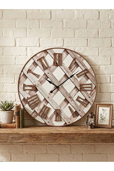 The Living 63cm Round Wall Clock with Cross-Wood Pattern | Premium Modern Rom...