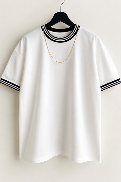 FUWEAR Ανδρικό T-shirt Oversize με ριμπ γιακά και λεπτομέρειες στα μανίκια, Κ...