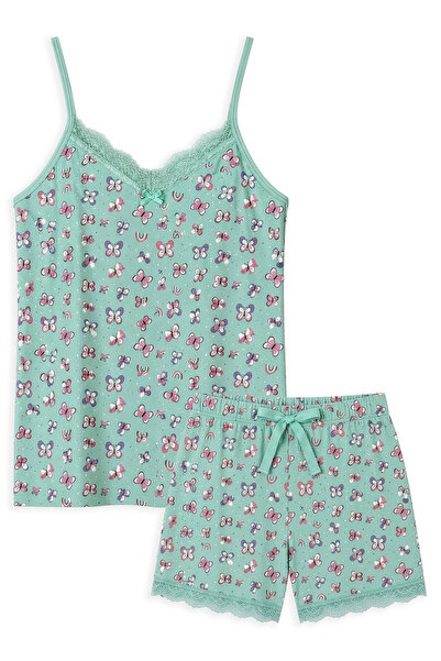 HNX Kadın Desenli İp Askılı Şortlu Pijama Takım