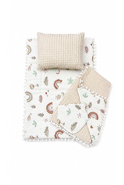 Oz Baby 4 Piece Pique Muslin Baby Swaddle Set Double Sided – Blanket, Pillow,...