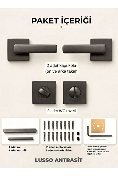 almital mobilya aksesuarları furniture accessories Lusso Anthracite Square Ro...