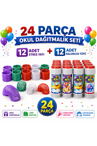 KAR TANESİ 24 Parça Okul Dağıtmalık Seti 12 Stres Yayı + 12 Baloncuk Tüpü Kar...