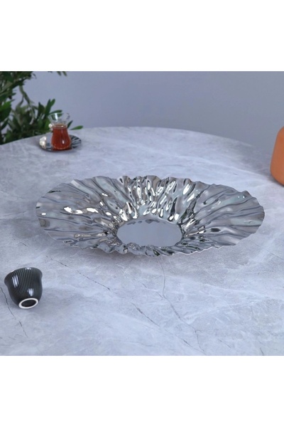 Al Hadaya Mall Stainless Steel Luxury Design Serving Tray - Silver - 46X28X7 cm