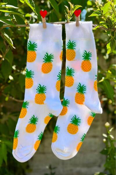 LouSocks Unisex Pineapple Patterned White Socks