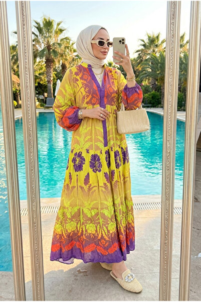 Kirazca Butik Women's Artistic Patterned Hijab Dress 💜 (Astarsiz)