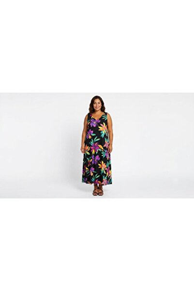 Sedef Moda Evi Fashion |   Plus Size Tropical Floral Print Summer Dress |   1...