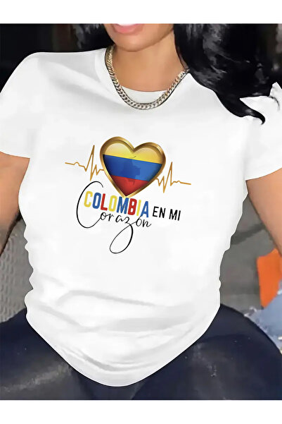 BASEPULSE Ladies' Short Sleeve Summer Tee Featuring Heartbeat Colombia Graphi...