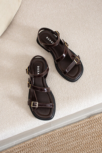 DUXAL SHOES Patricia Women's Genuine Leather Gold Buckle Adjustable Summer Sa...