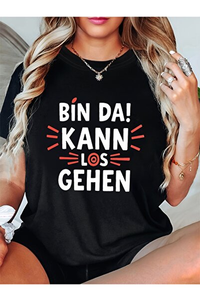 12 Teknoloji تي شيرت نسائي بعنوان BIN DA KANN LOS GEHEN، ذو رقبة دائرية، هداي...